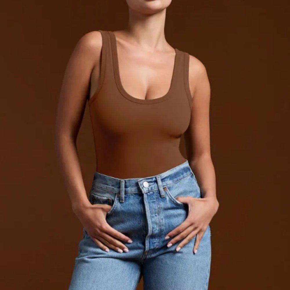 nuuds Brown Scoop Neck Bodysuit